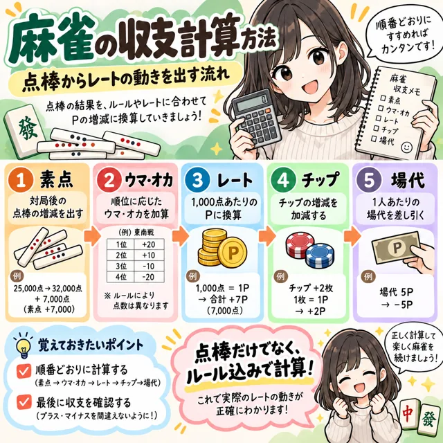 麻雀の収支計算方法の図解