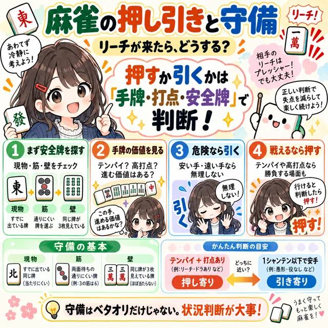 麻雀の押し引きと守備の図解